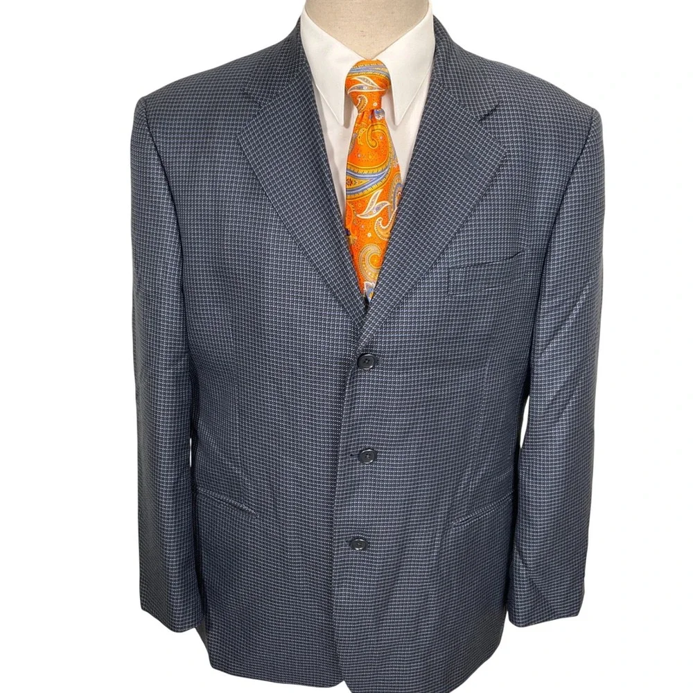 Paolo Vista Blazer Mens 42R Blue Micro Houndstooth Lightweight‎ Italian Luxury